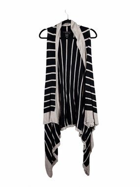 BCBG Max Azria Black Gray Striped Sleeveless Drape Cardigan Vest Size L